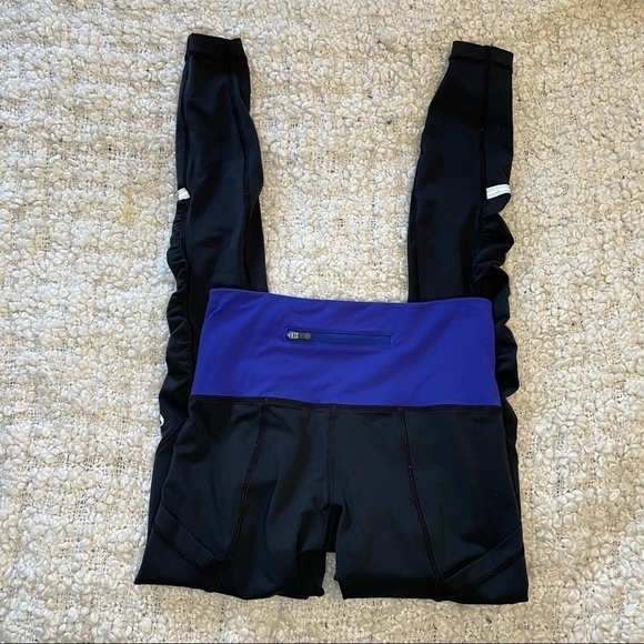 LULULEMON Speed Tight Ruched Pants Black & Blue 4 - Picture 2 of 5